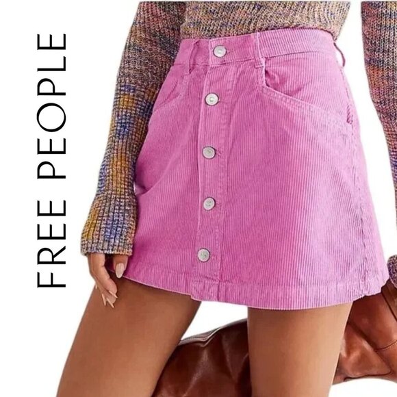 Free People, Ray Cord Mini Wide Tooth Corduroy Skirt, Pink Frosting, Purple - Picture 1 of 6